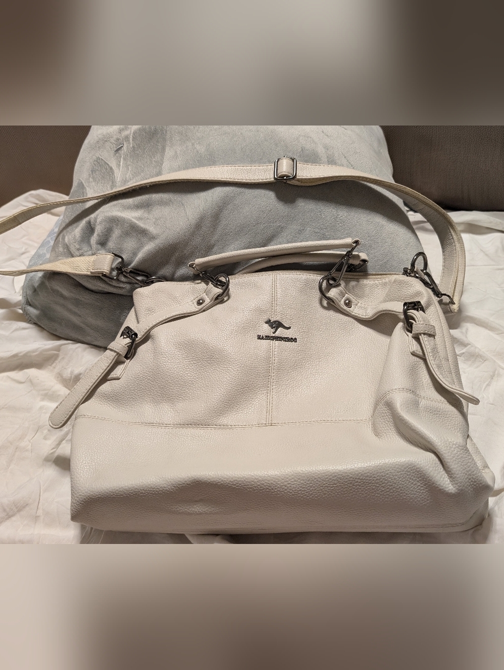 Classic Beige Leather Satchel Handbag
